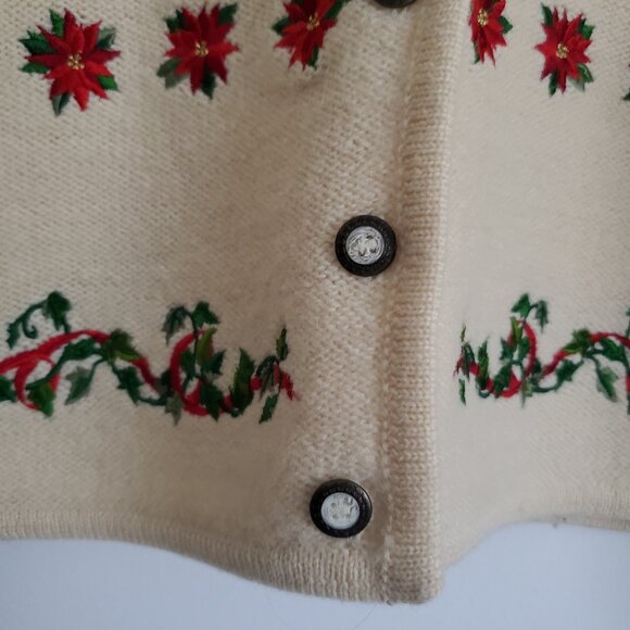 SUSAN BRISTOL Embroidered Christmas Sweater Wool Cardigan Button Down Boxy MED - Picture 3 of 8